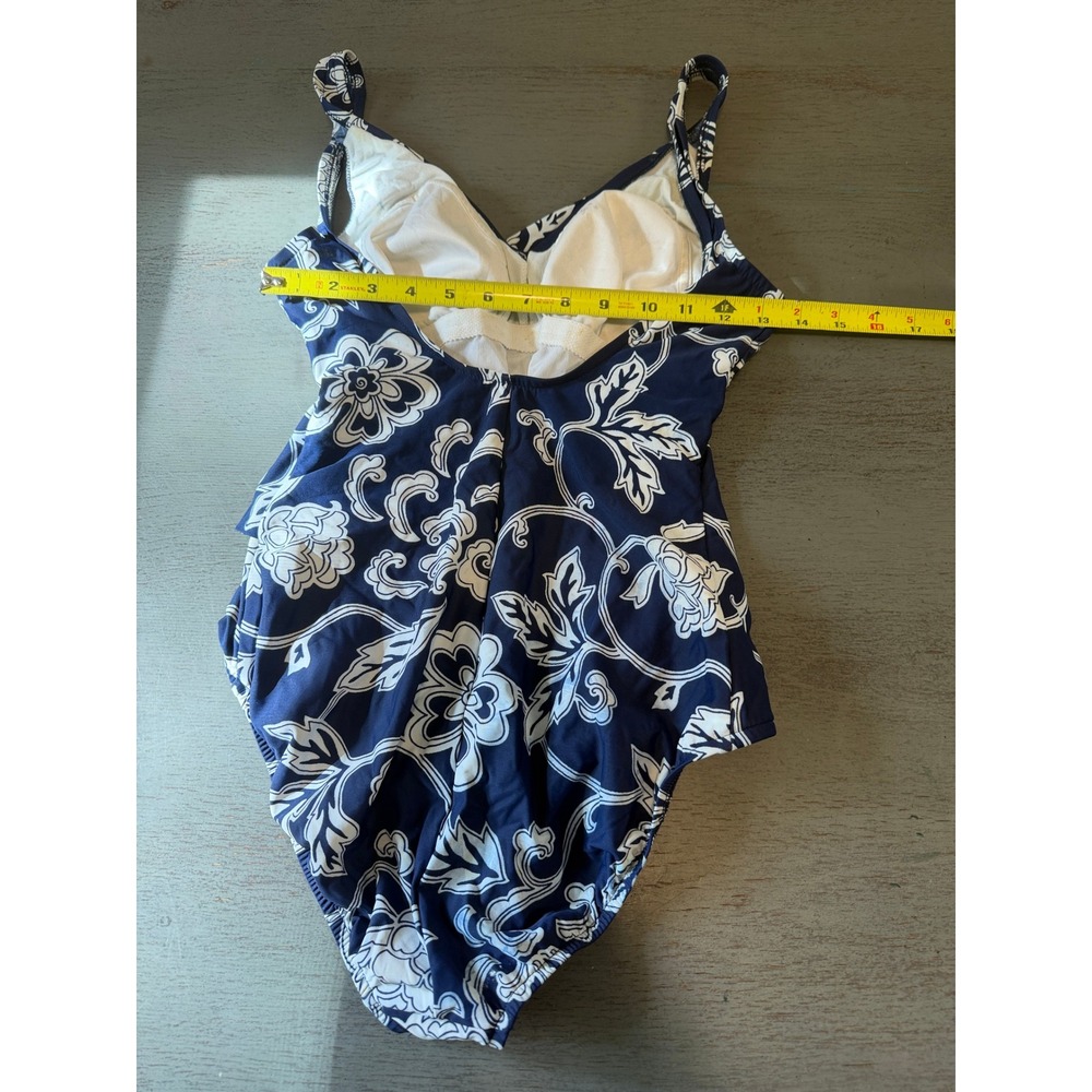 Classics by Jantzen Vintage Navy White Floral One Piece Swimsuit Sz 12 - Picture 2 of 6